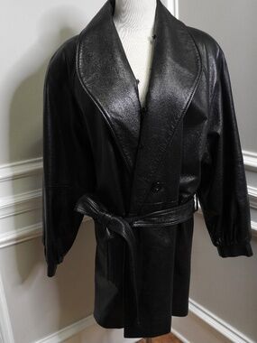 OVERSIZED FAUX LEATHER TRENCH COAT - BLACK